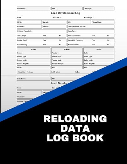 Reloading Data Log Book: Tracking & Recording Ammunition Handloading Details 8x11"